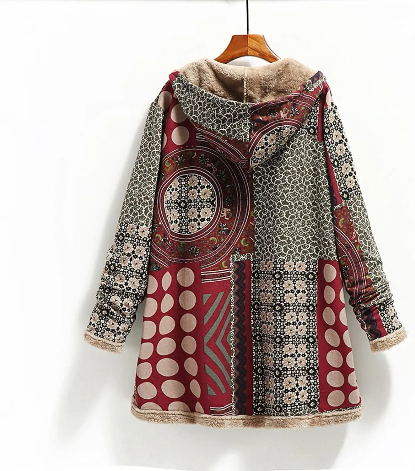 Womens Sherpa Fleece Coat Hiking Fashion Winter Coat Vintage Aztec Hoodie Button Down Sherpa Outerwear with Pockets