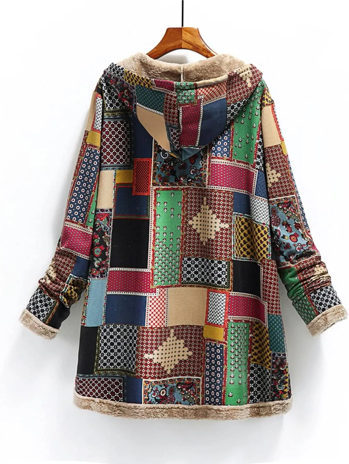 Womens Sherpa Fleece Coat Hiking Fashion Winter Coat Vintage Aztec Hoodie Button Down Sherpa Outerwear with Pockets