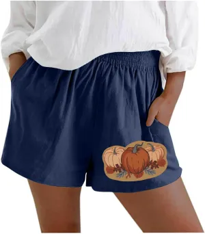 Women's Shorts Trendy Printed with Pockets Summer Casual Drawstring Shorts Beach Elastic Waist Vacation Wear