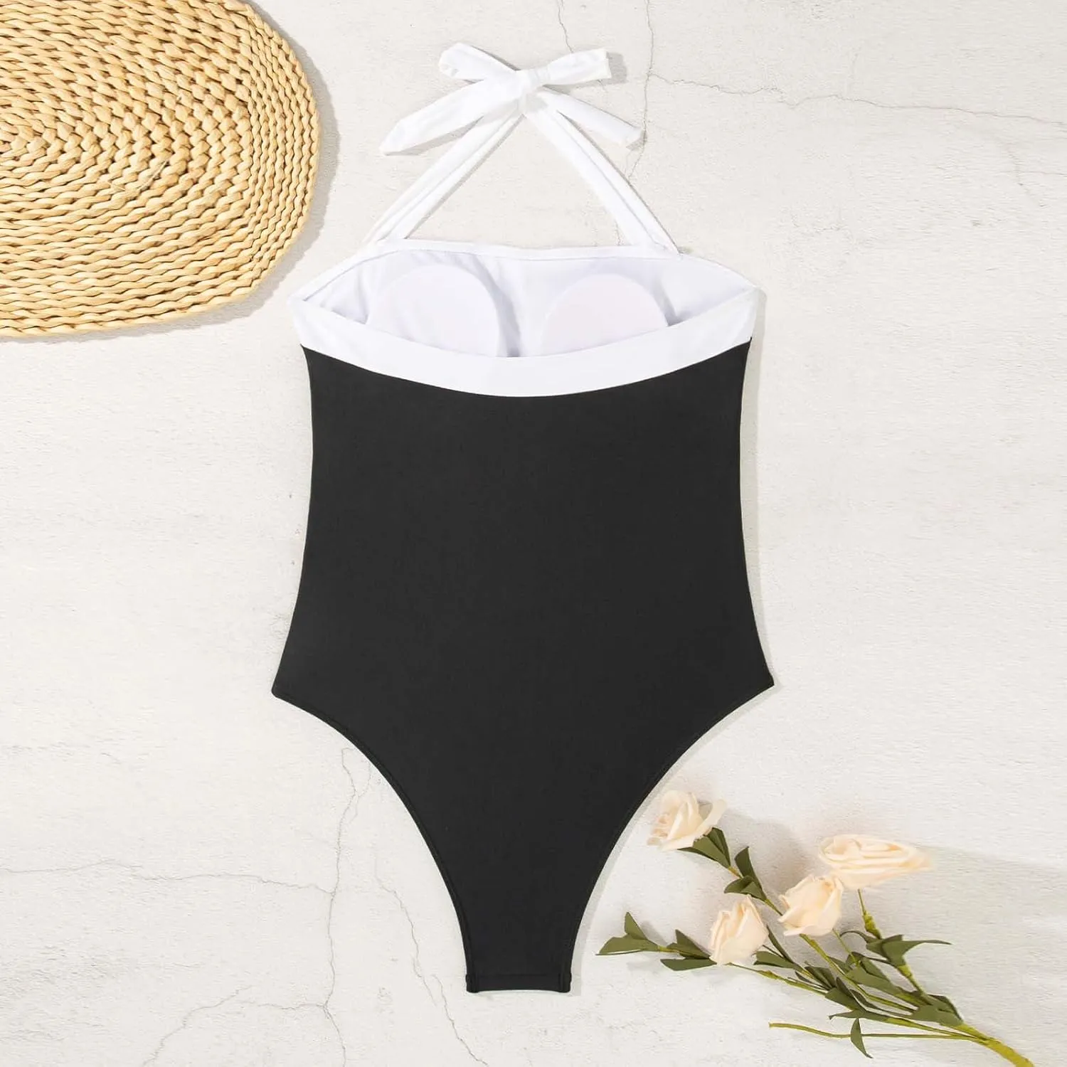 Womens Solid Sleeveless One Piece Swimsuit Slimming Tummy Control Swimwear Backless Bikini Bathing Suit with Padded