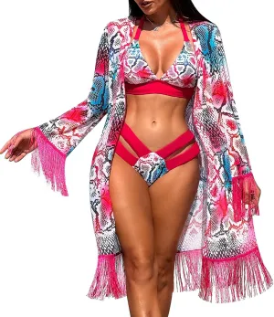 Women's Swimming Suit Floral Print Bikini Set One Pieces Cover Up Set or Bra with Cutout Shorts Sarong Bathing Suit