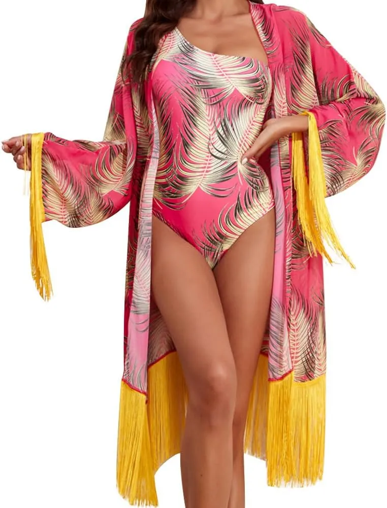 Women's Swimming Suit Floral Print Bikini Set One Pieces Cover Up Set or Bra with Cutout Shorts Sarong Bathing Suit