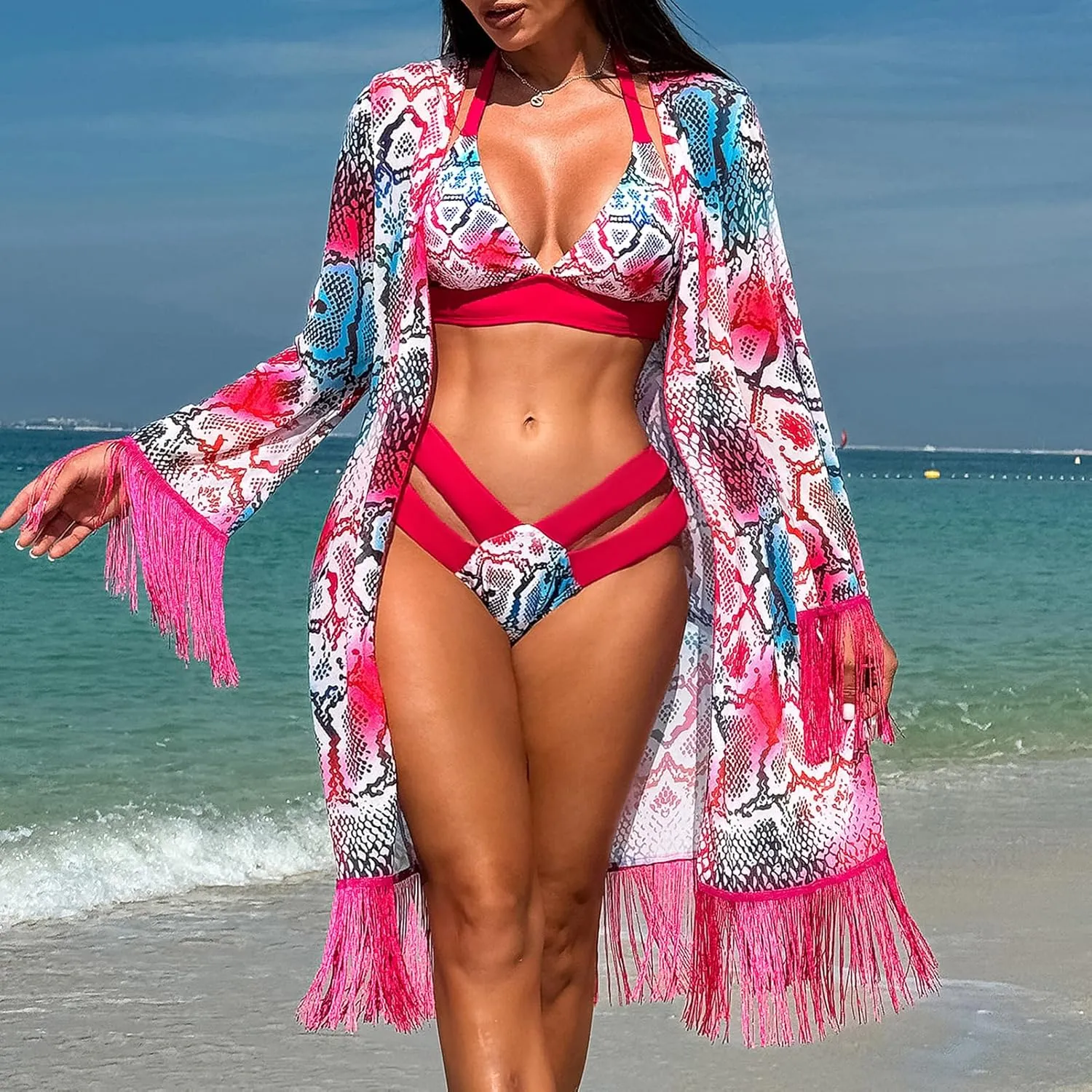 Women's Swimming Suit Floral Print Bikini Set One Pieces Cover Up Set or Bra with Cutout Shorts Sarong Bathing Suit