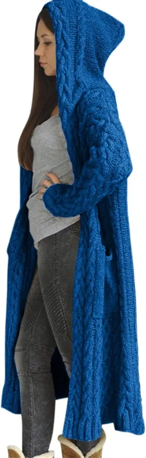 Women's Trench Coat Large Women Pocket Sweater Breasted Cardigan Hood Sleeves Women's Coat Woman Coat Wool Coats for