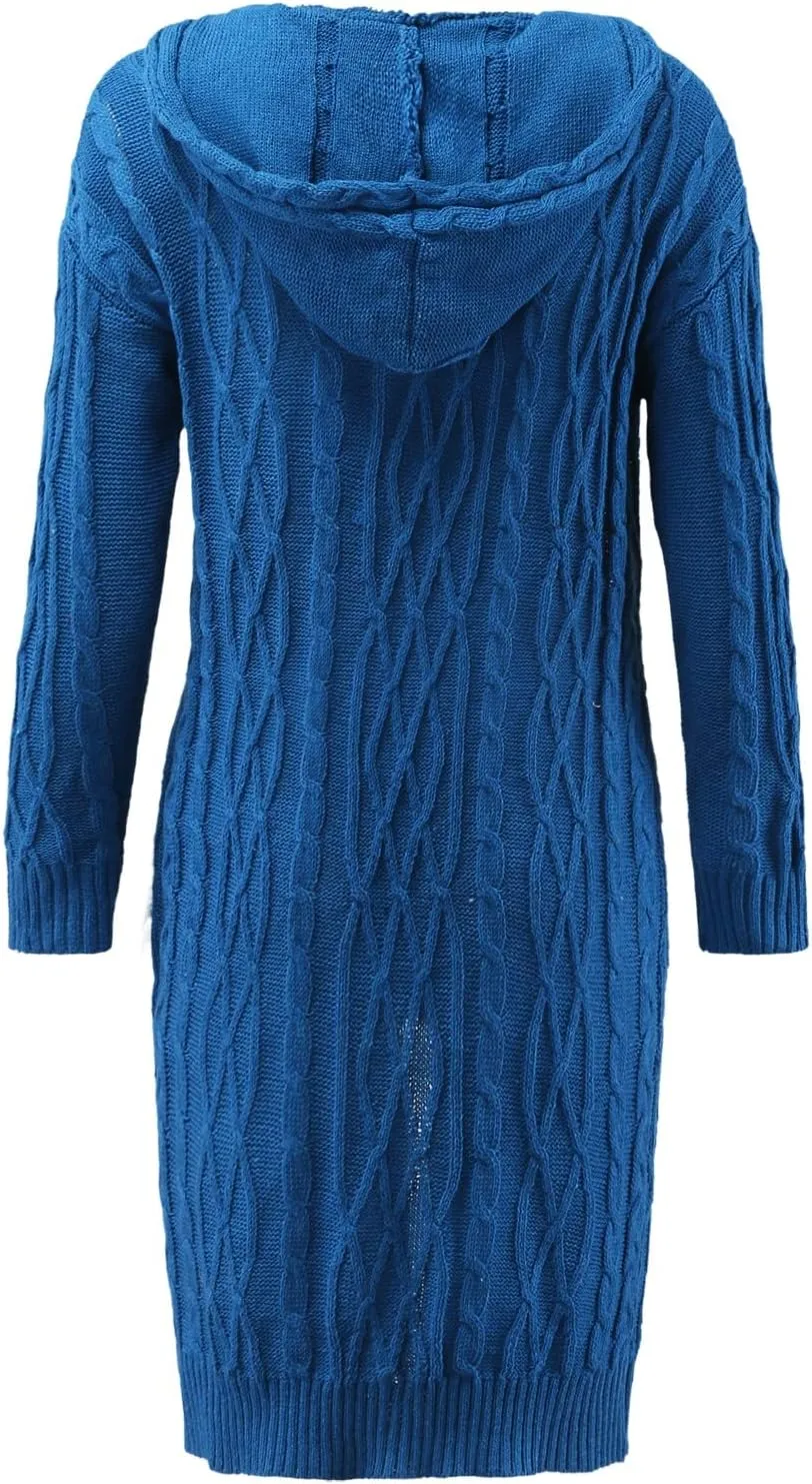Women's Trench Coat Large Women Pocket Sweater Breasted Cardigan Hood Sleeves Women's Coat Woman Coat Wool Coats for