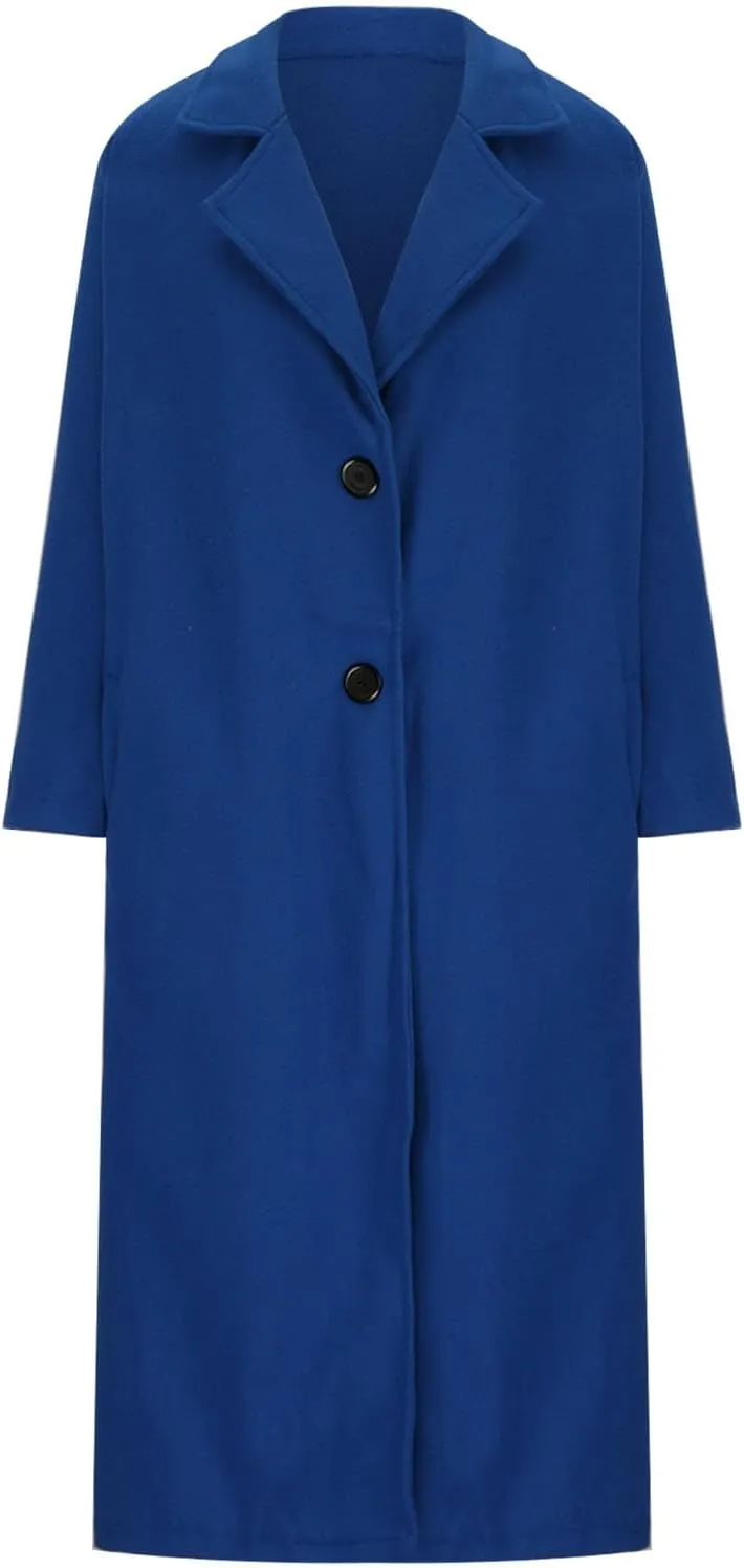 Women's Trench Coats Casual Button Down Stand Collar Pea Coat Wool Blend Warm Winter Jacket Outerwear with Pockets