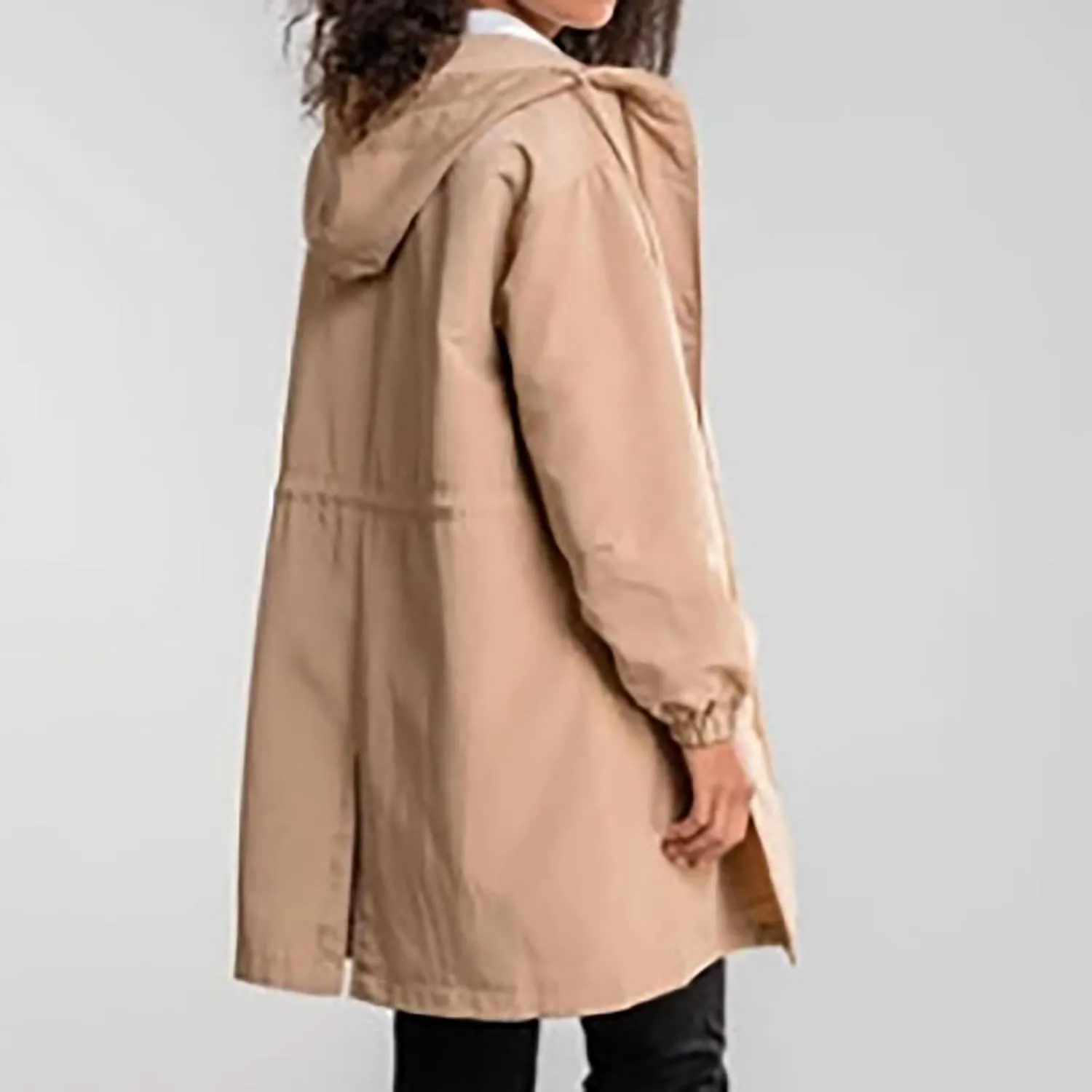 Womens Trench Coats with Hood Oversize Long Single-Breasted Windbreaker Plus Size Lightweight Elegant PeaCoat Overcoat
