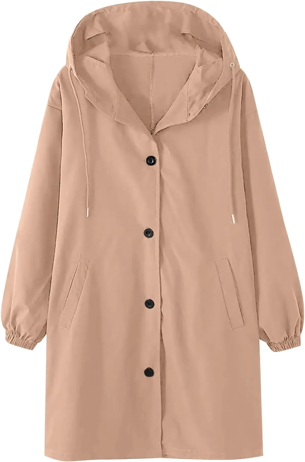 Womens Trench Coats with Hood Oversize Long Single-Breasted Windbreaker Plus Size Lightweight Elegant PeaCoat Overcoat