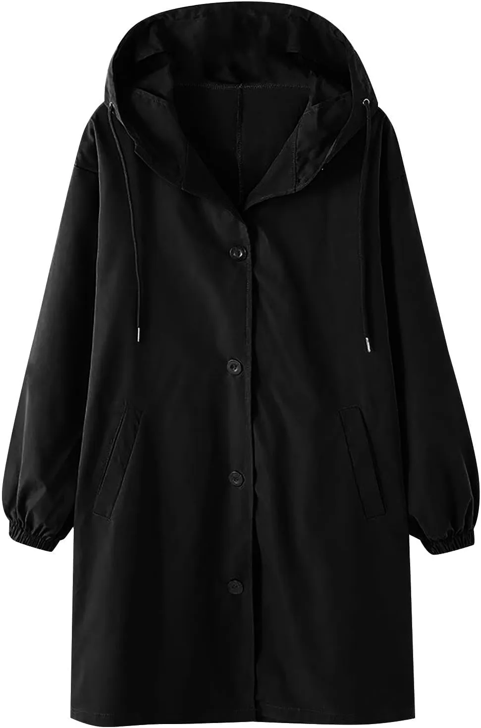 Womens Trench Coats with Hood Oversize Long Single-Breasted Windbreaker Plus Size Lightweight Elegant PeaCoat Overcoat