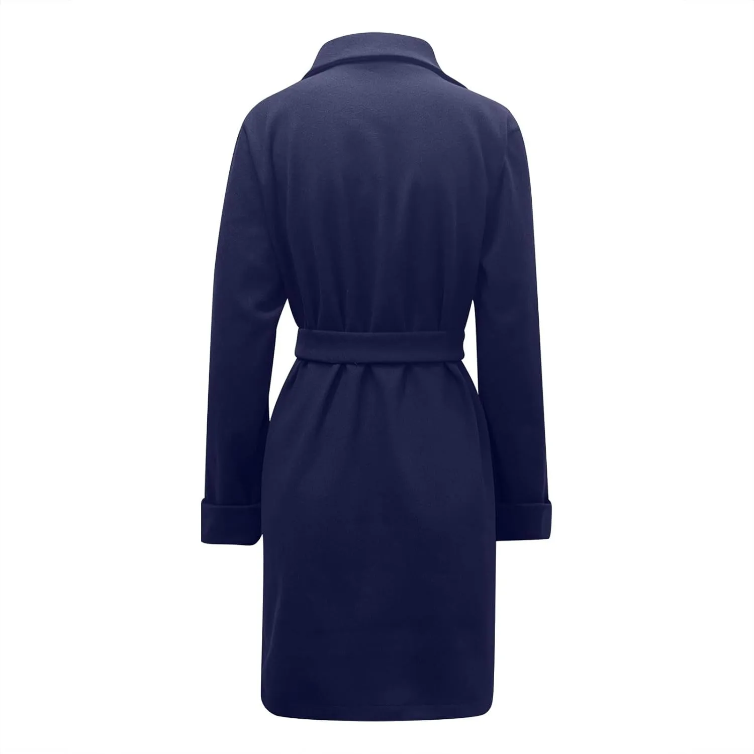 Womens Winter Pea Coat Notch Lapel Collar Long Sleeve Wool Coats Open Front Belted Owk Office Trench Coat Jacket