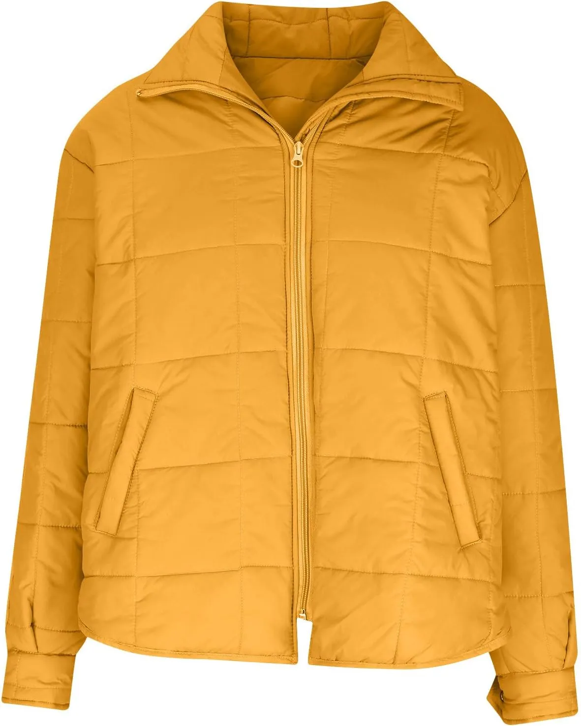Womens Winter Quilted Coats 2023 Lightweight Long Sleeve Zip/Button Up Short Padded Down Coat Outwear, Pocket