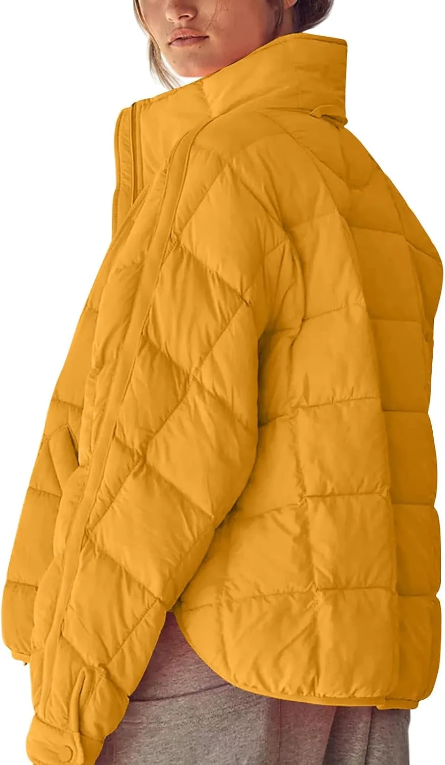 Womens Winter Quilted Coats 2023 Lightweight Long Sleeve Zip/Button Up Short Padded Down Coat Outwear, Pocket