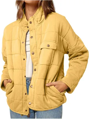 Womens Winter Quilted Coats 2023 Lightweight Long Sleeve Zip/Button Up Short Padded Down Coat Outwear, Pocket