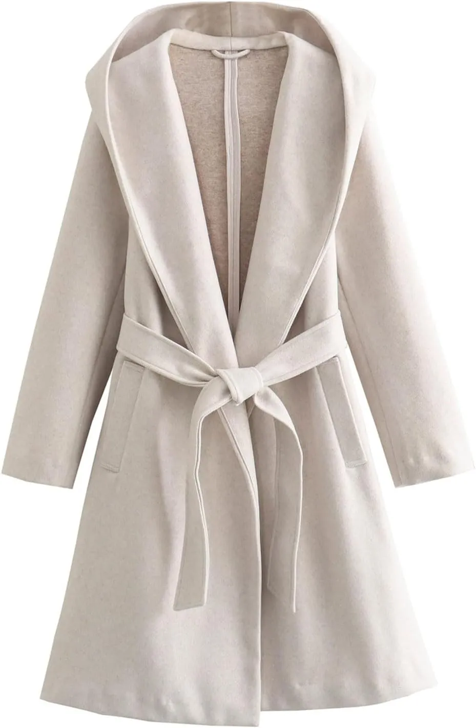 Womens Winter Wool Blend Pea Coat Casual Notched Lapel Collar Trench Coat Belted Elegant Long Overcoat Jacket