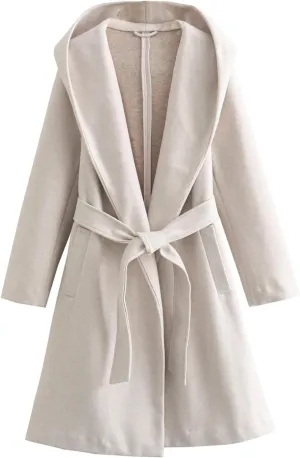 Womens Winter Wool Blend Pea Coat Casual Notched Lapel Collar Trench Coat Belted Elegant Long Overcoat Jacket