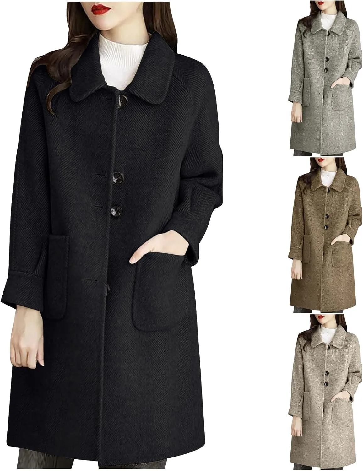 Womens Wool Blend Trench Coat 2024 Winter Elegant Single Breasted Peacoats Maxi Length Elegant Overcoat With Pockets