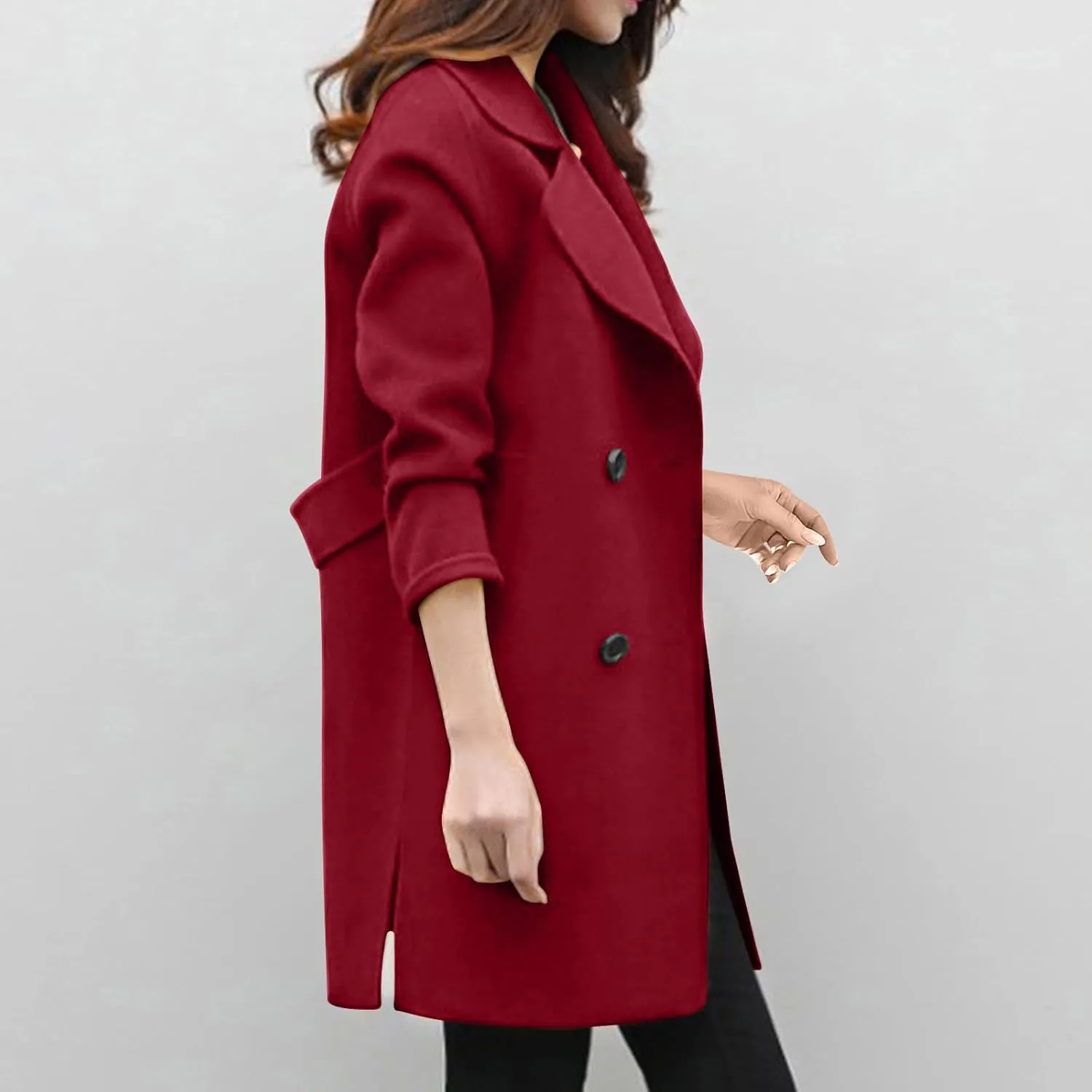 Women's Wool Blend Trench Coats Elegant Notched Collar Double Breasted Pea Coats Mid-Long Oversized Winter Jacket
