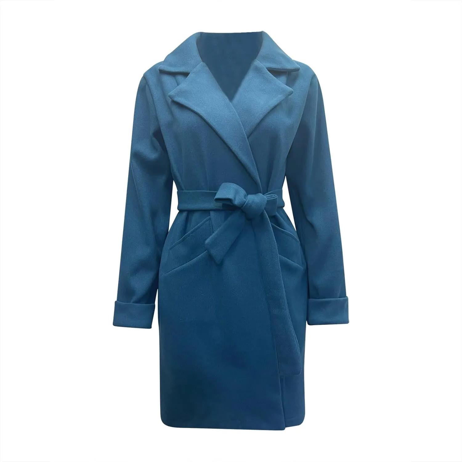 Women’S Wool Blend Winter Coats Double Breasted Notch Lapel Trench Coat Thicken Warm Overcoat Jackets with Belts