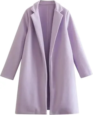 Wool Coats for Women Notched Lapel Open Front Pea Coats Winter Warm Mid Long Thicken Trench Caot Jackets Outwear