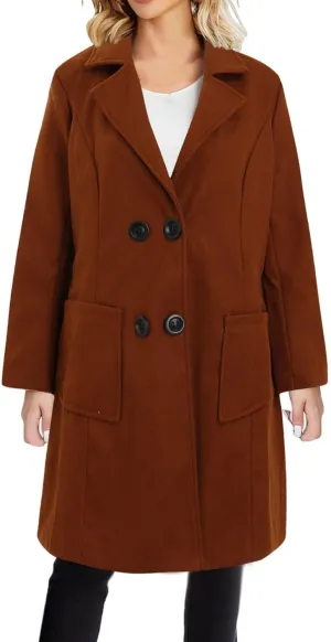 Wool Coats for Women Winter Oversize Lapel Collar Peacoats Double Breasted Long Sleeve Warm Trench Coat With Pockets