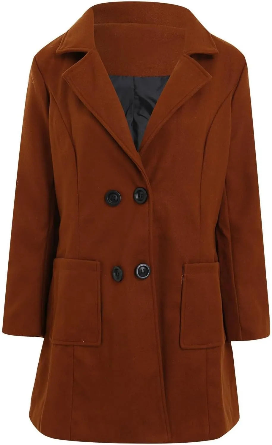 Wool Coats for Women Winter Oversize Lapel Collar Peacoats Double Breasted Long Sleeve Warm Trench Coat With Pockets