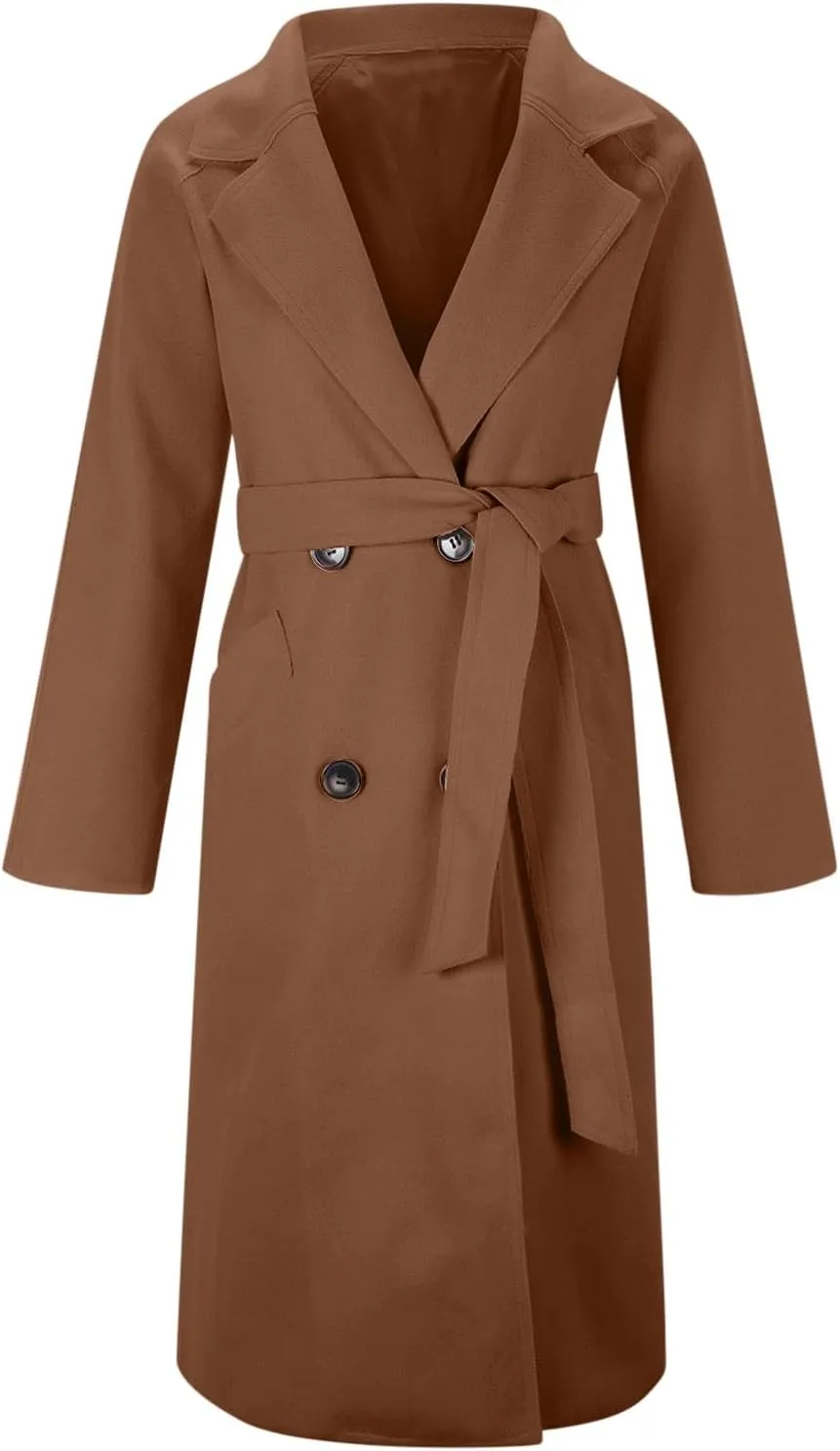 Wool Trench Coat for Women Double-Breasted Casual Work Office Jackets Winter Warm Mid-Long Overcoat With Belt