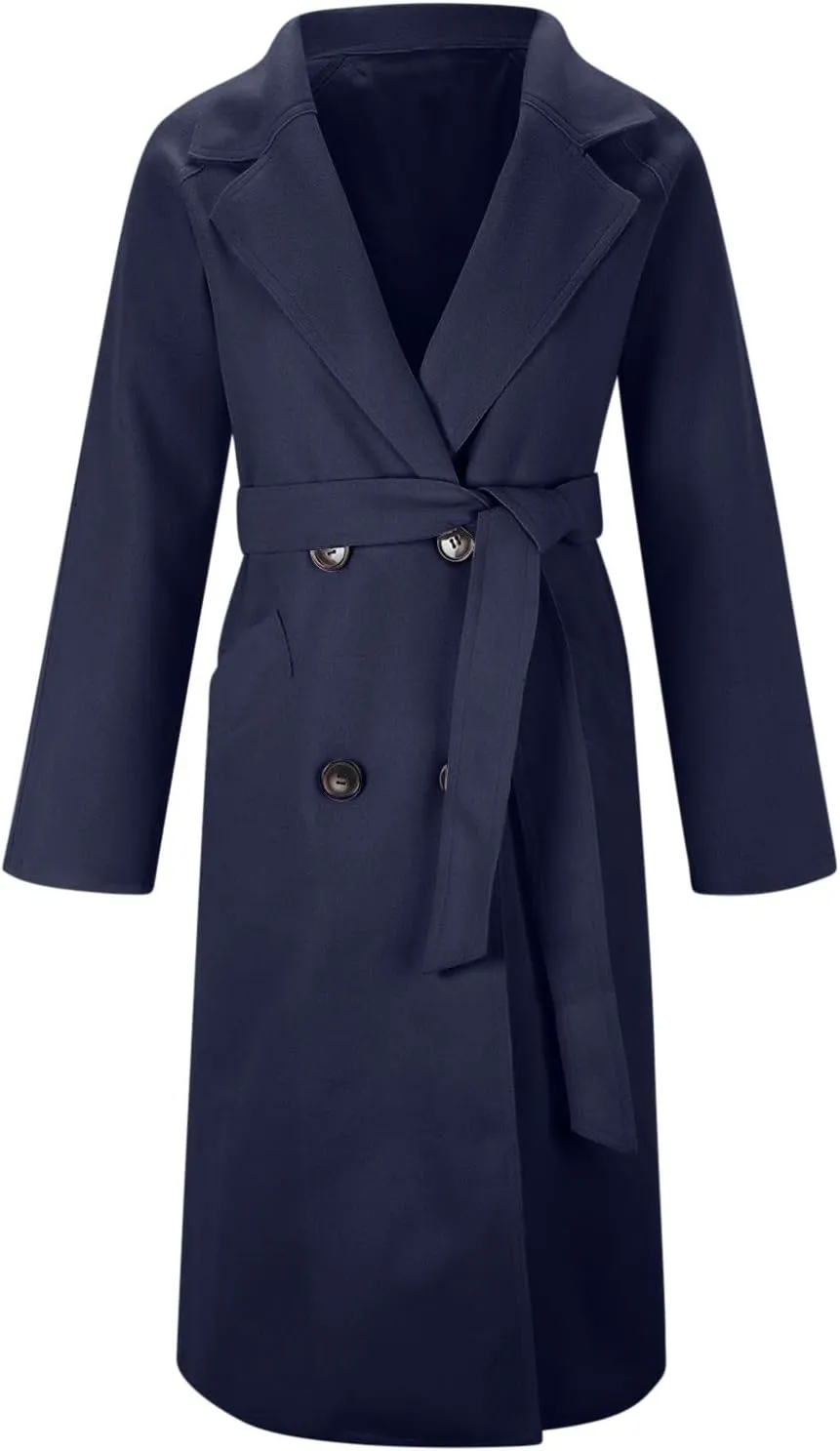 Wool Trench Coat for Women Double-Breasted Casual Work Office Jackets Winter Warm Mid-Long Overcoat With Belt