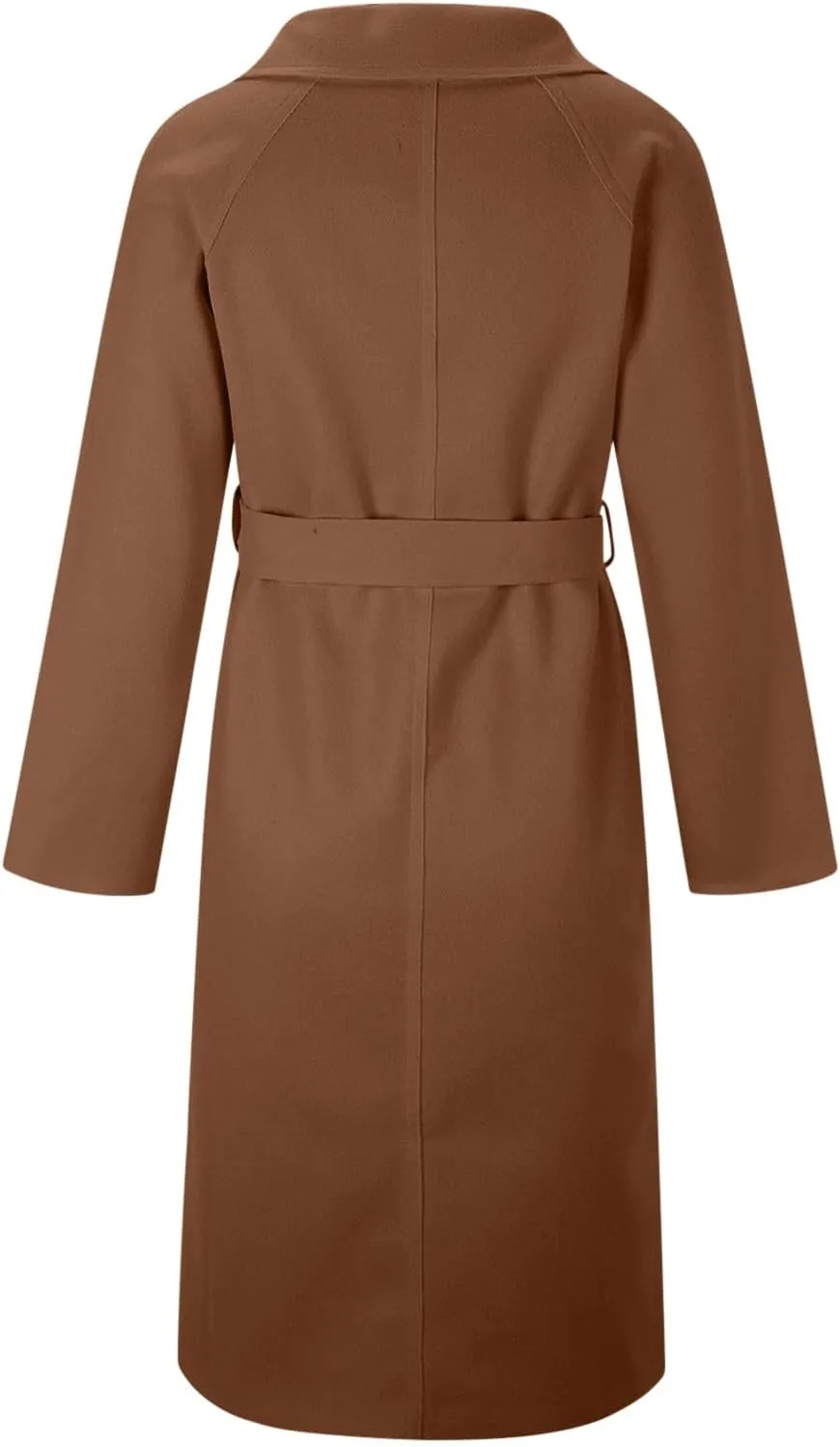 Wool Trench Coat for Women Double-Breasted Casual Work Office Jackets Winter Warm Mid-Long Overcoat With Belt