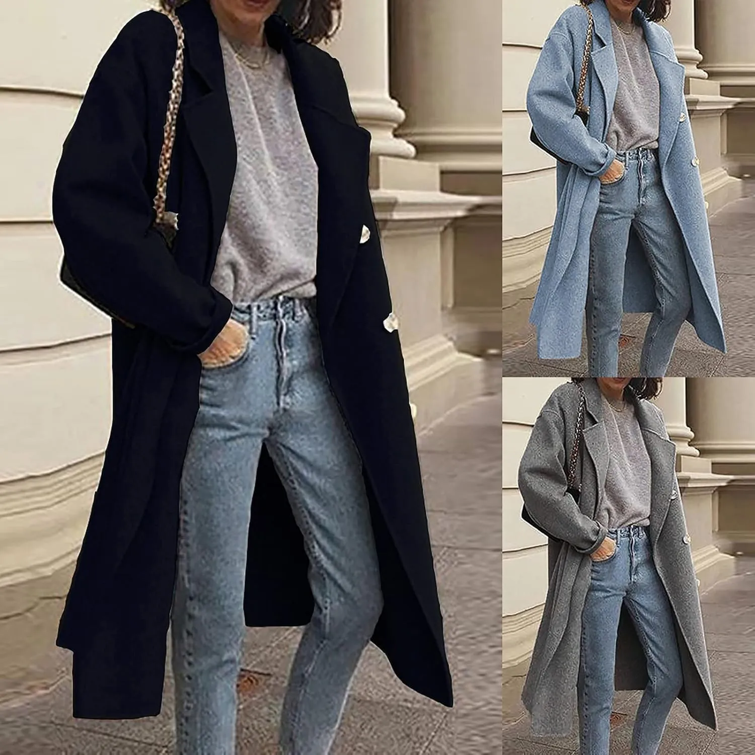 Wool Trench Coat for Women Oversized Notched Collar Single Breast Trench Coat Thicken Warm Winter Pea Coat Jackets