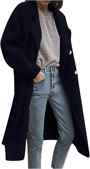 Wool Trench Coat for Women Oversized Notched Collar Single Breast Trench Coat Thicken Warm Winter Pea Coat Jackets