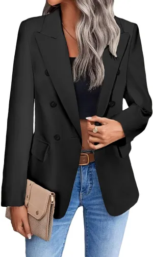 Work Blazer Jacket for Women 2023 Womens Casual Work Clothes Outfits Office Business Professional Interview Attire Plus Szie Oversize Winter Blazers Jackets Suits Suit Black L