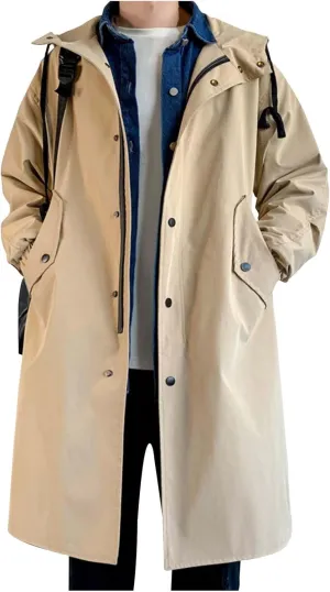Xiaojmake Men Black Waterproof Long Hooded Rain Coat Trench Jacket Outdoor Hiking Windbreaker Motorcycle Raincoats Outdoor