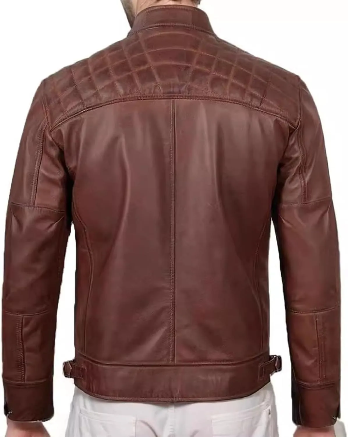 Xiaojmake Men's Leather Biker Jacket Quilted Cafe Racer Zip Up Moto Jackets Vintage Leather Motorcycle Jackets Stylish Fall