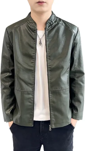 Xiaojmake Men's Leather Biker Jacket Quilted Cafe Racer Zip Up Moto Jackets Vintage Leather Motorcycle Jackets Stylish Fall