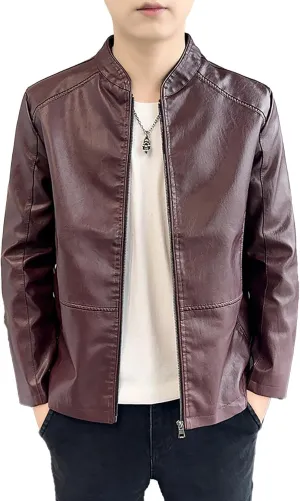 Xiaojmake Men's Leather Biker Jacket Quilted Cafe Racer Zip Up Moto Jackets Vintage Leather Motorcycle Jackets Stylish Fall