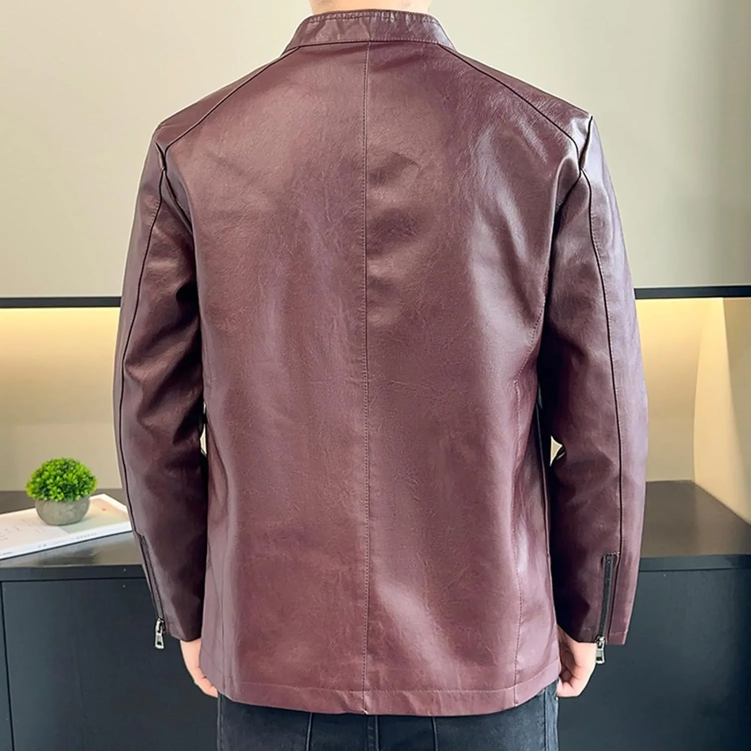 Xiaojmake Men's Leather Biker Jacket Quilted Cafe Racer Zip Up Moto Jackets Vintage Leather Motorcycle Jackets Stylish Fall