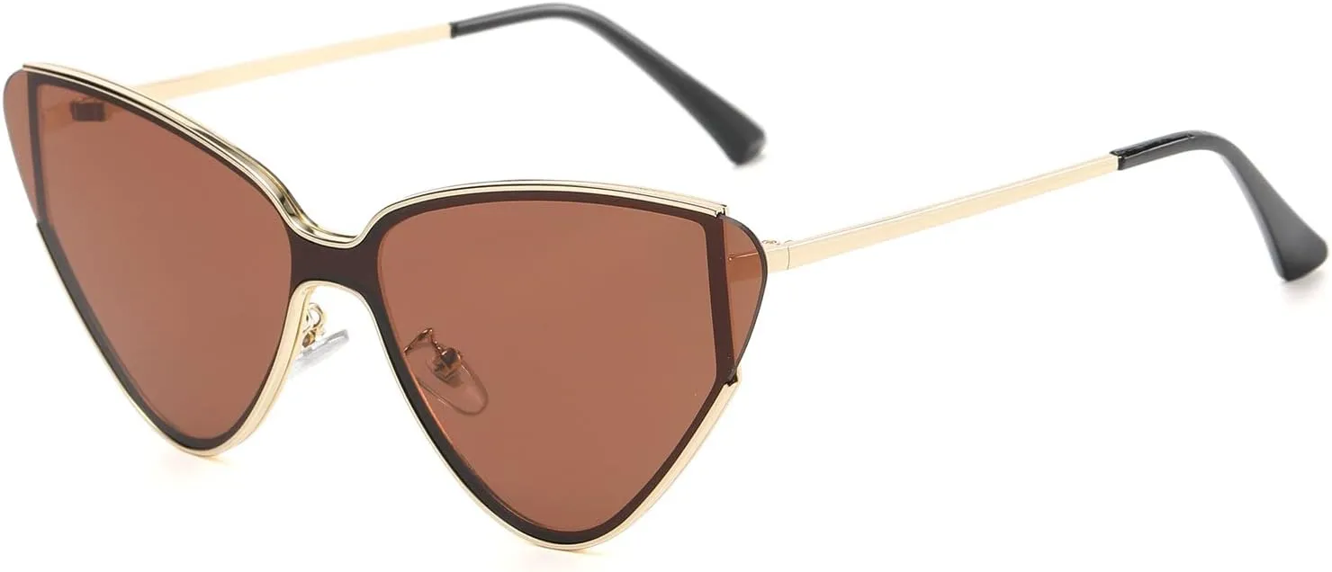 YAMEIZE Vintage Cat Eye Triangle Sunglasses - Trendy Metal Narrow UV400 Protection Retro Eyewear Driving Party for Women Men