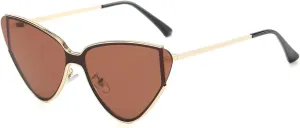 YAMEIZE Vintage Cat Eye Triangle Sunglasses - Trendy Metal Narrow UV400 Protection Retro Eyewear Driving Party for Women Men