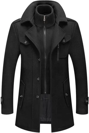 Ymosrh Men's Dress Coats Fall Winter Long Jacket Casual Windbreaker Notched Lapel Fashion Pea Coat, M-5XL
