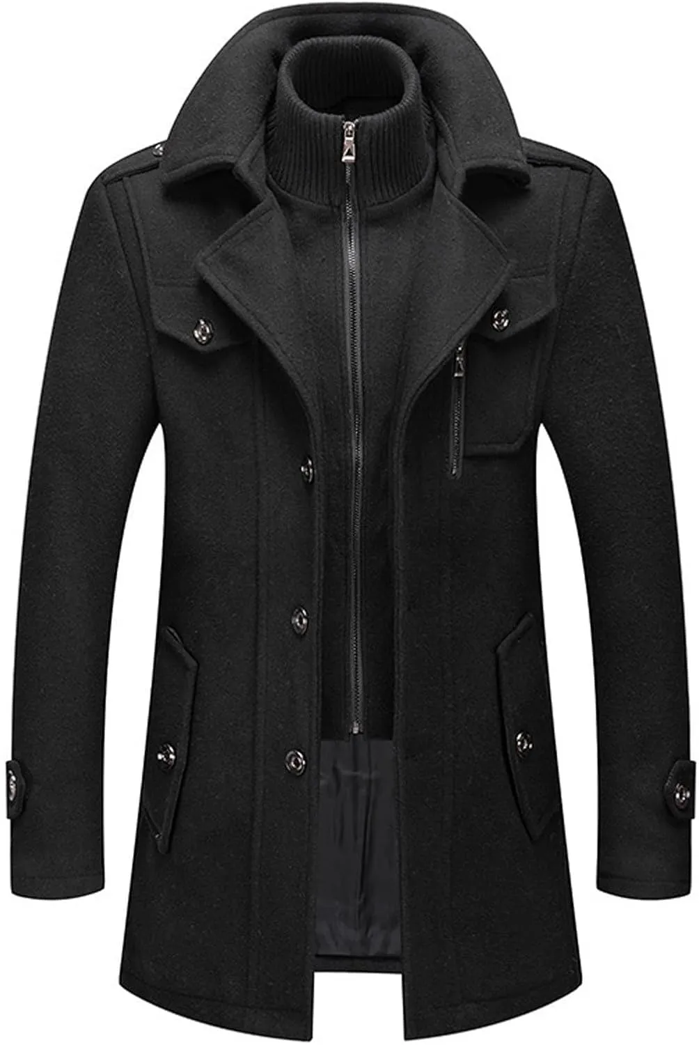 Ymosrh Men's Dress Coats Fall Winter Long Jacket Casual Windbreaker Notched Lapel Fashion Pea Coat, M-5XL