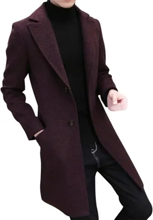 Ymosrh Men's Winter Coat Long Trench Notched Lapel Single Breasted Pea Coat Mens, M-5XL