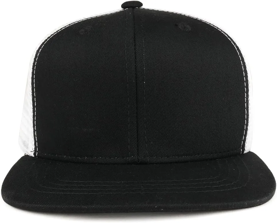 Youth Stylish Flat Bill Structured Mesh Back Snapback Trucker Cap