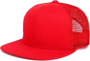 Youth Stylish Flat Bill Structured Mesh Back Snapback Trucker Cap