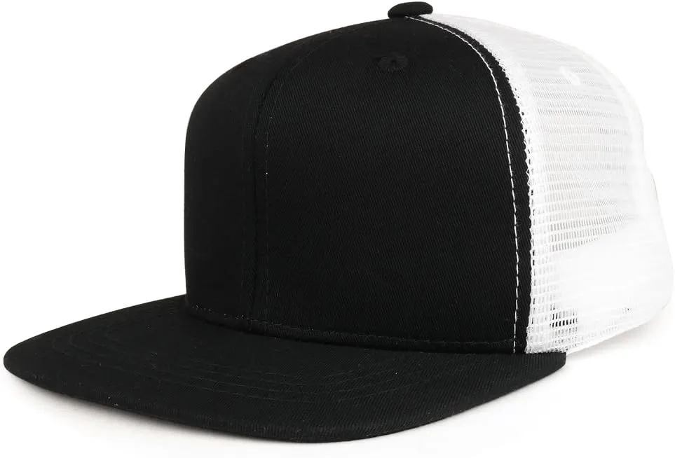 Youth Stylish Flat Bill Structured Mesh Back Snapback Trucker Cap