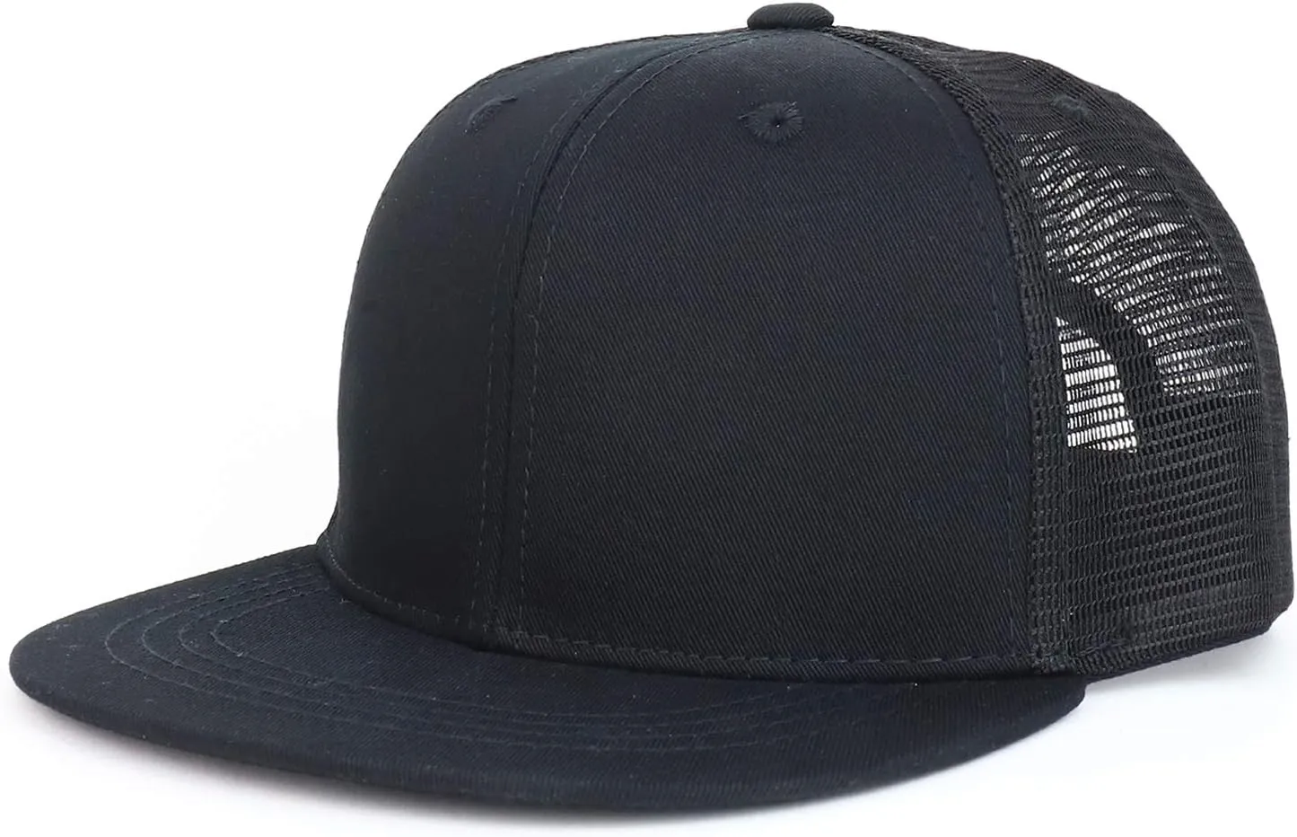 Youth Stylish Flat Bill Structured Mesh Back Snapback Trucker Cap