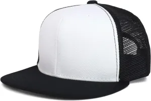 Youth Stylish Flat Bill Structured Mesh Back Snapback Trucker Cap
