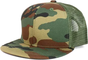 Youth Stylish Flat Bill Structured Mesh Back Snapback Trucker Cap