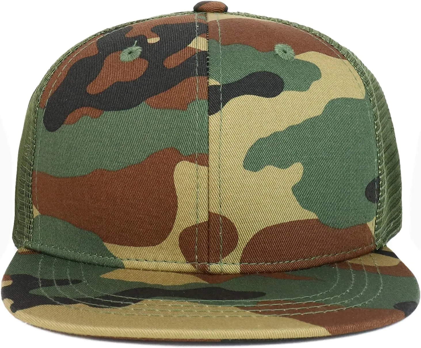 Youth Stylish Flat Bill Structured Mesh Back Snapback Trucker Cap