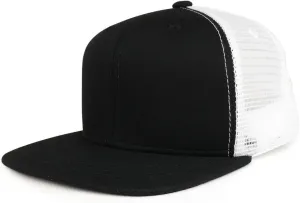 Youth Stylish Flat Bill Structured Mesh Back Snapback Trucker Cap