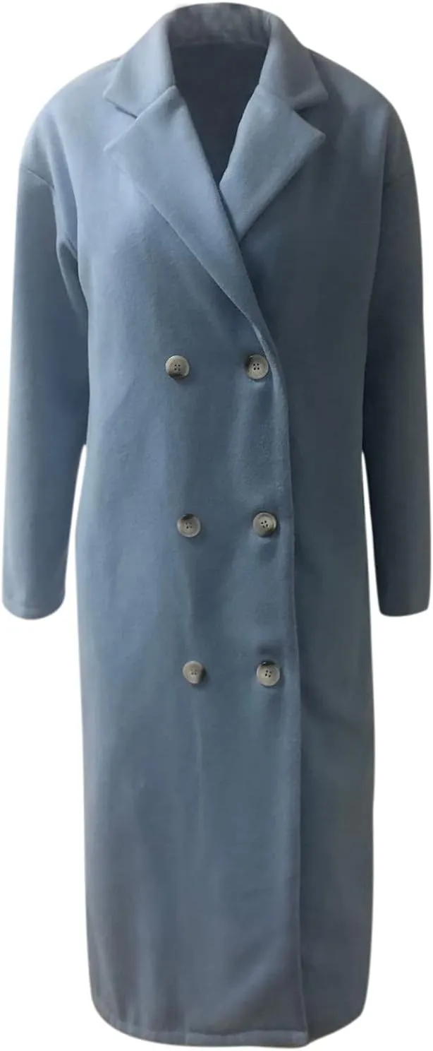 YRAETENM Winter Trench Coat Women Classic Double Breasted Wool Pea Coat Fashion Elegant Notched Lapel Warm Overcoat Jacket